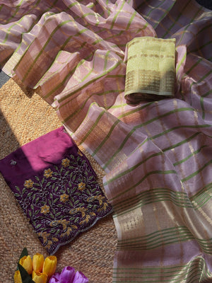Pink Zari Woven Tissue Saree with Smooth Fabric Fall and Detailed Woven Pattern - Image 2