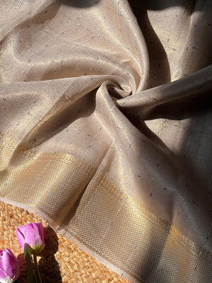 Cream Zari Work Woven Tissue Crush Saree with Soft Crushed Texture and Detailed Zari Work - Image 2