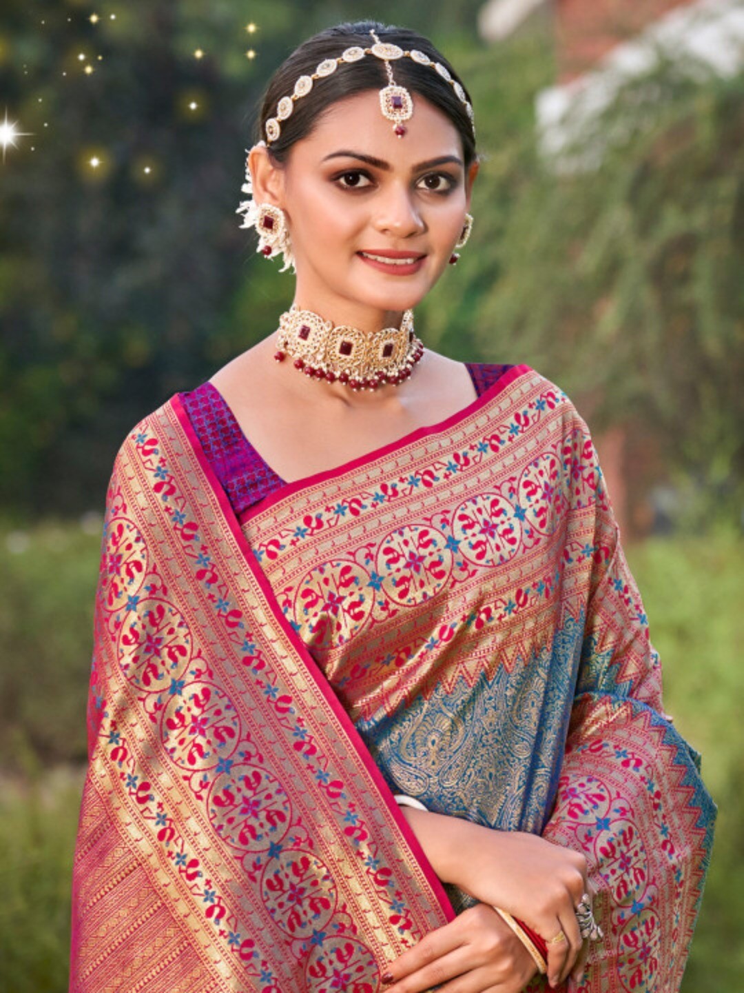 Luxurious Blue Banarasi Silk Saree Highlighted With Intricate Zari Weaving & Tassel Pallu - Image 2