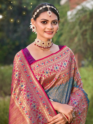 Luxurious Blue Banarasi Silk Saree Highlighted With Intricate Zari Weaving & Tassel Pallu - Image 2