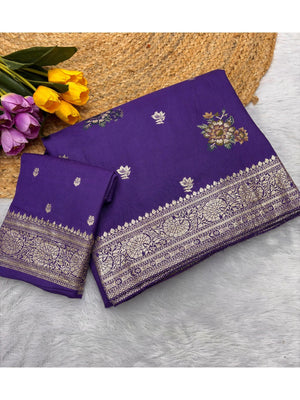 Sophisticated Purple Floral Meenakari Woven Viscose Saree With Subtle Traditional Charm - Image 2
