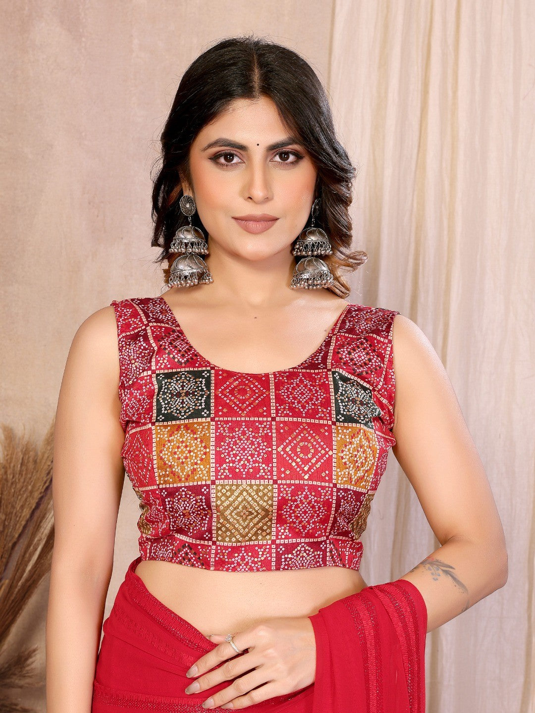 Elegant Red Zari Striped Weaving Georgette Saree Highlighted With Tassel Pallu - Image 3