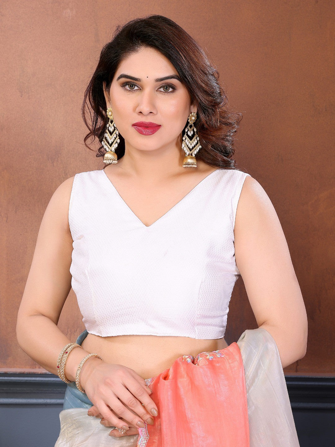 Blue & Peach Ombre Georgette Silk Saree With Artistic Bird Motif Sequins Embroidery Work - Image 5
