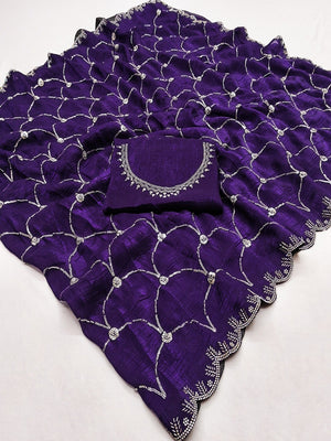 Purple Chiffon Saree with Delicate Sequins Embellishments and Fine Craft Detailing - Image 2