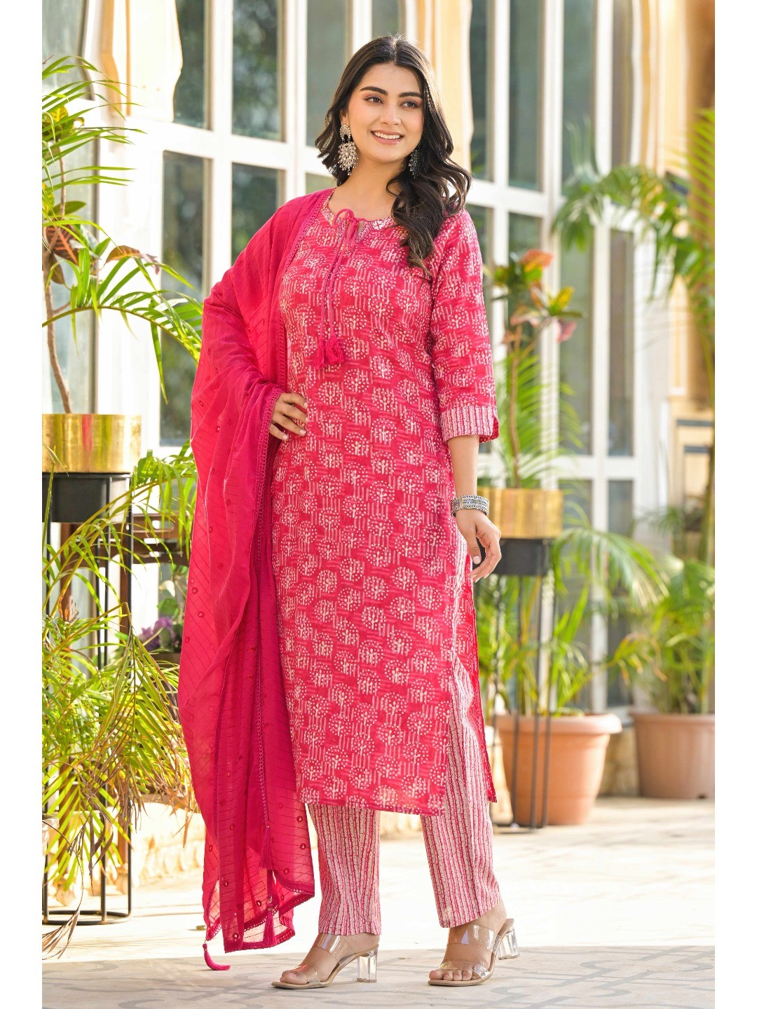Pink Floral Printed Pure Cotton Straight Salwar Suit - Image 4