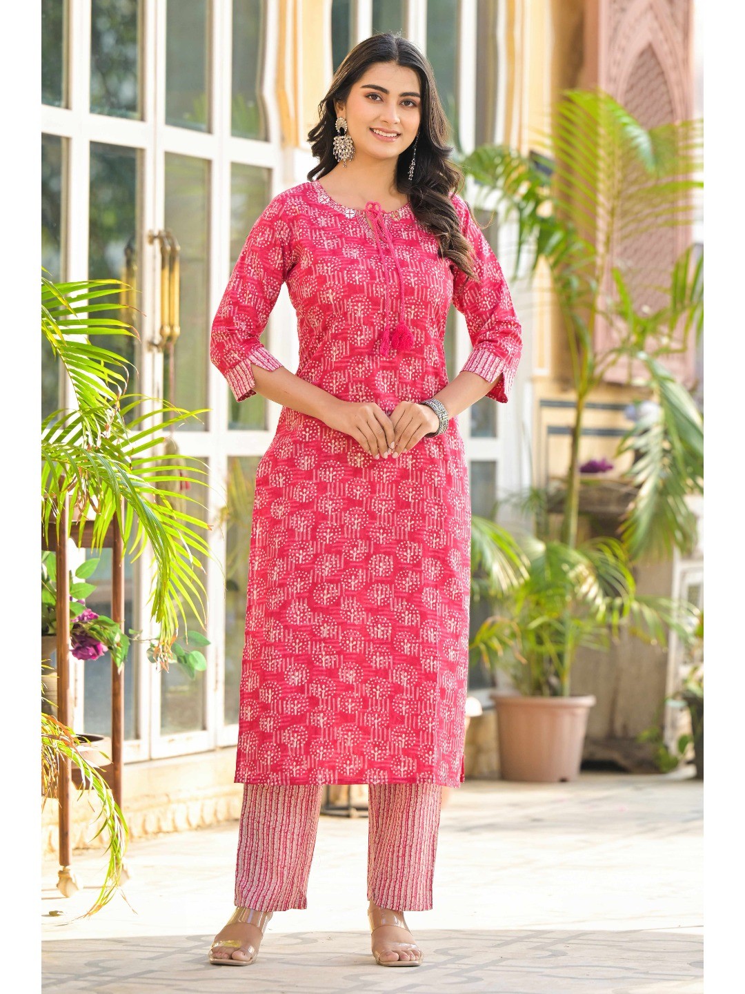 Pink Floral Printed Pure Cotton Straight Salwar Suit - Image 5
