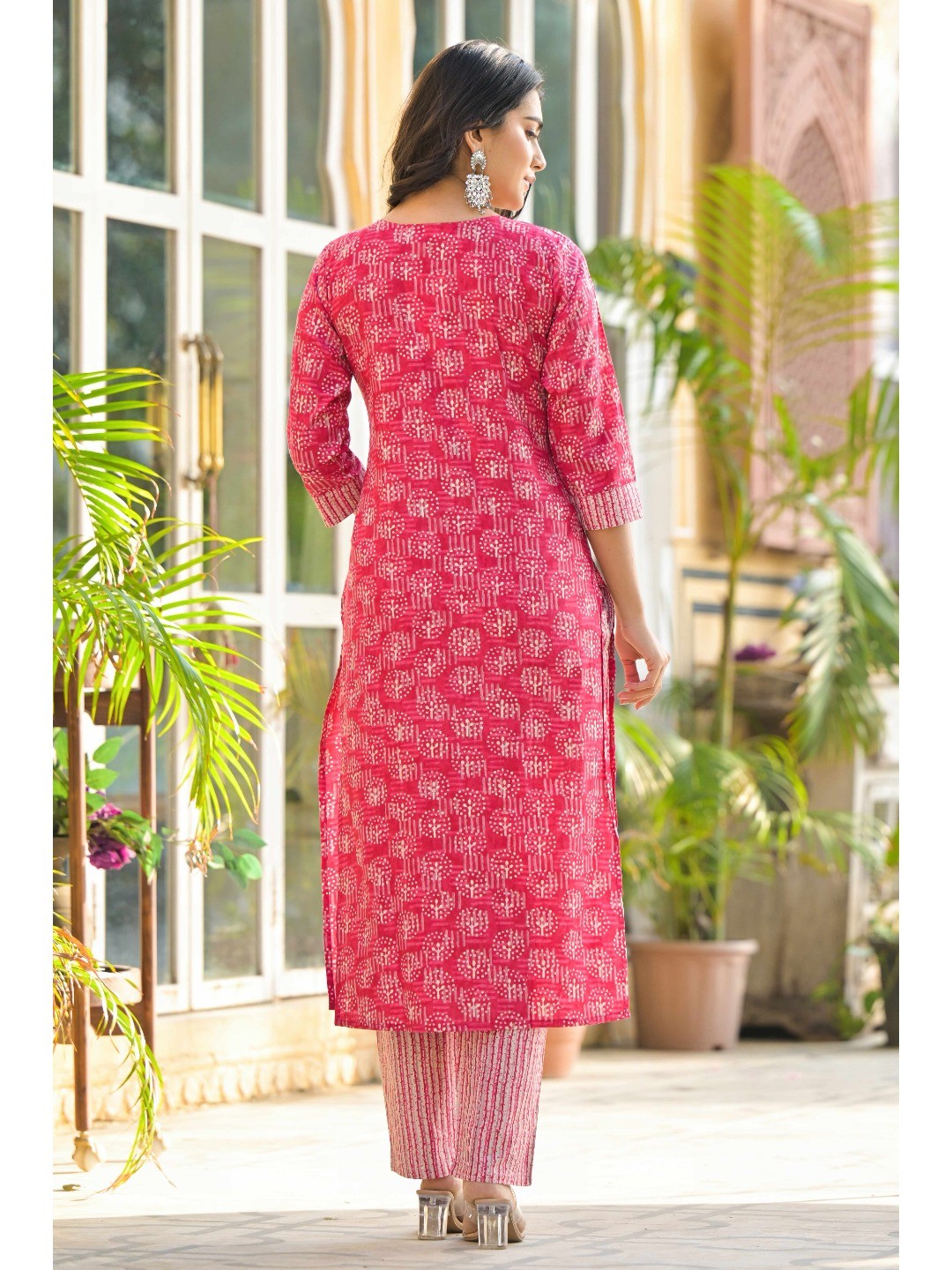 Pink Floral Printed Pure Cotton Straight Salwar Suit - Image 8