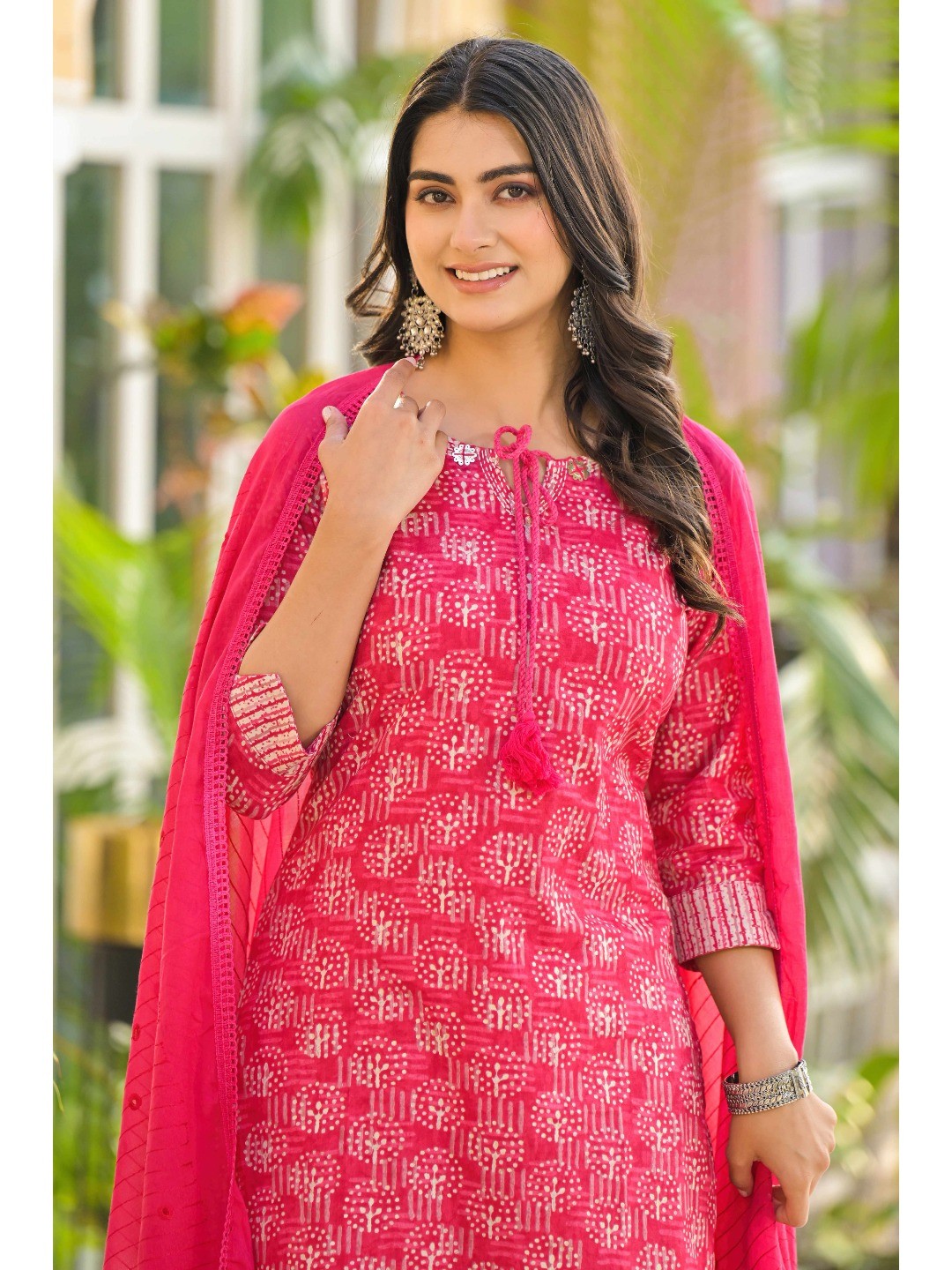 Pink Floral Printed Pure Cotton Straight Salwar Suit - Image 3
