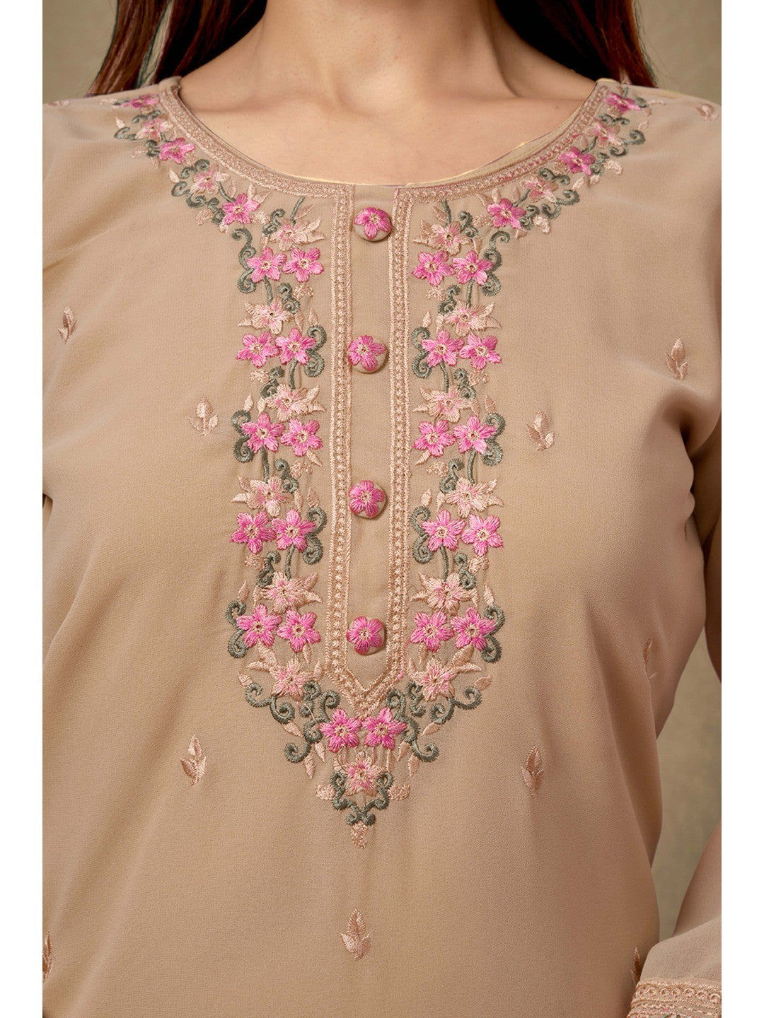 Chikoo Embroidered Straight Salwar Suit in Heavy Viscose Georgette - Image 2