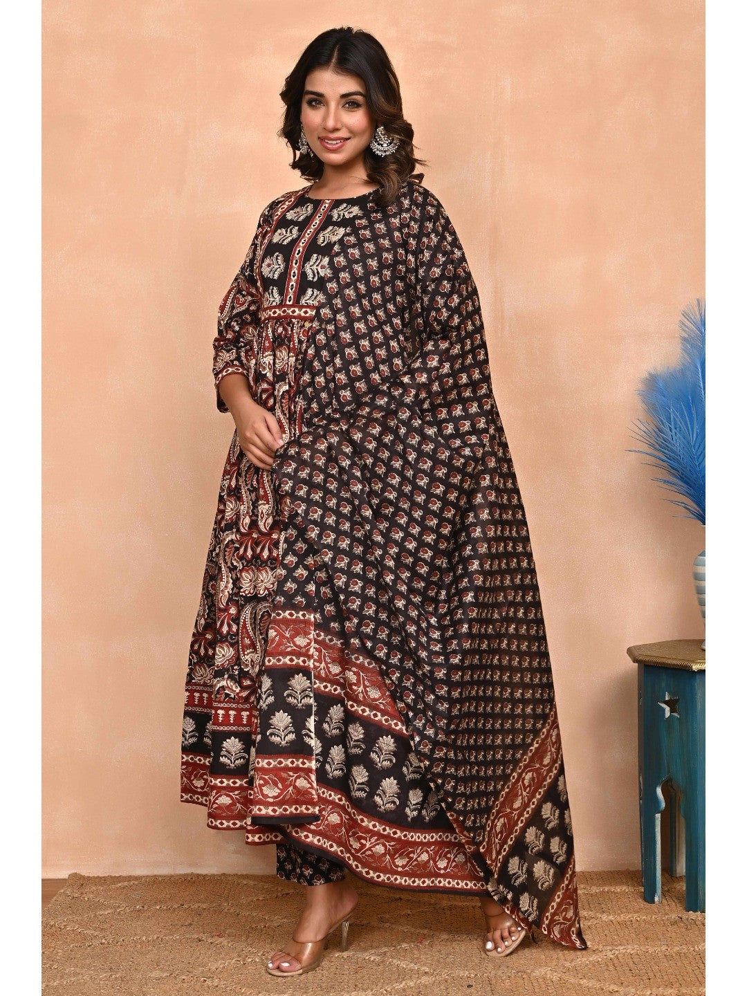 Regal Black Paisley Anarkali Suit in Breathable Cotton Fabric for Effortless Style - Image 5
