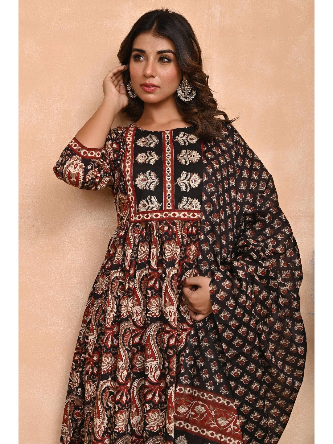 Regal Black Paisley Anarkali Suit in Breathable Cotton Fabric for Effortless Style - Image 7