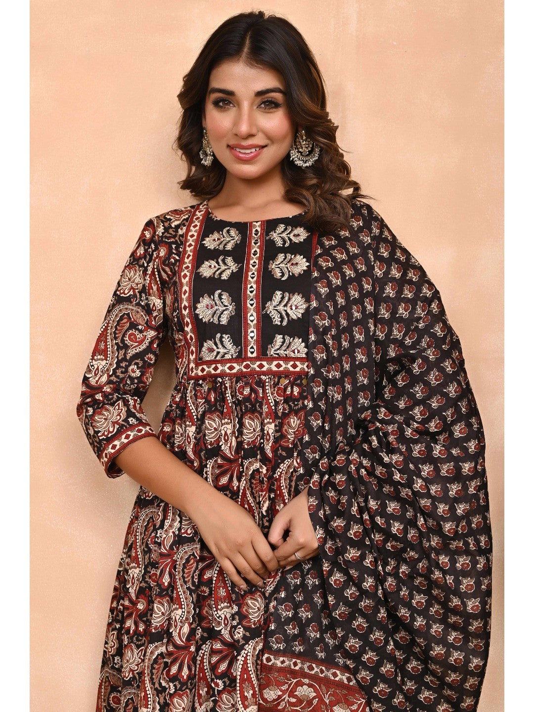 Regal Black Paisley Anarkali Suit in Breathable Cotton Fabric for Effortless Style - Image 9
