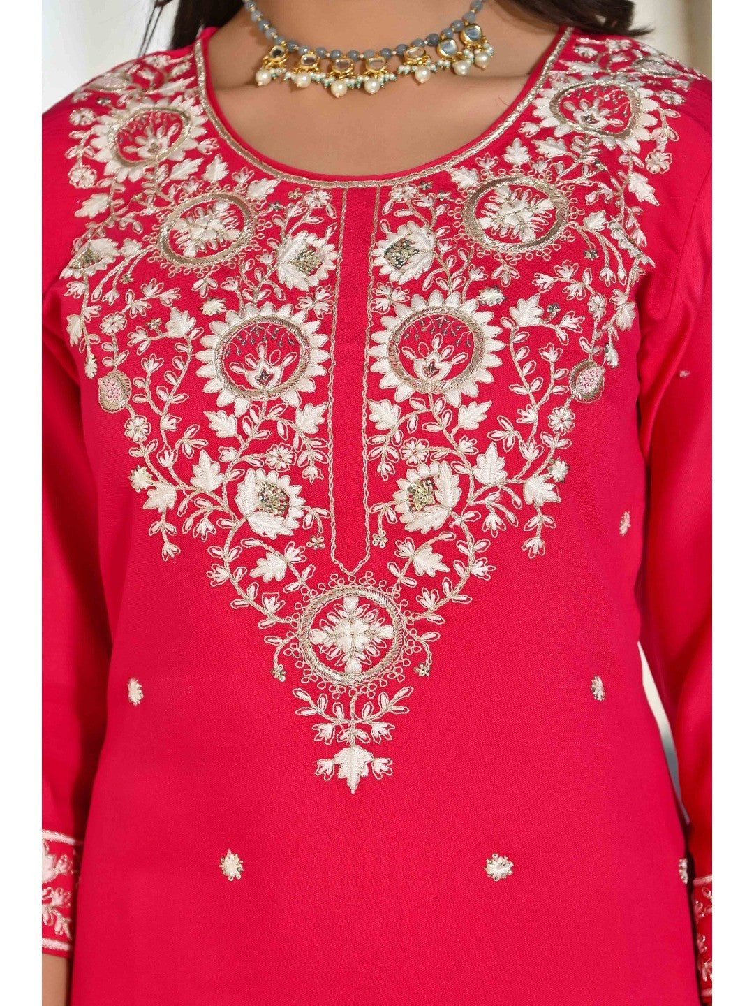 Pink Sequins Embroidered Cotton Silk Salwar Suit - Image 6