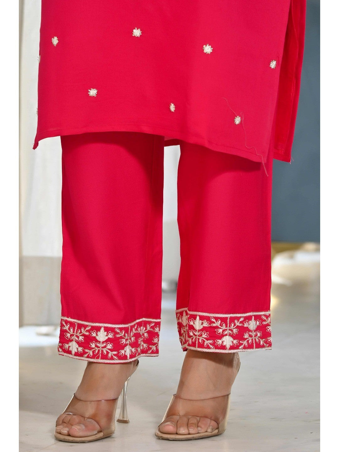 Pink Sequins Embroidered Cotton Silk Salwar Suit - Image 3