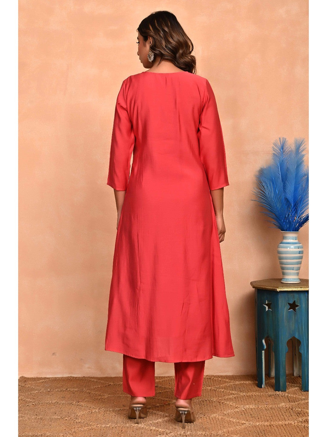 Rusty Red Embroidered A-Line Chanderi Silk Salwar Suit with Delicate Patchwork Detailing - Image 7
