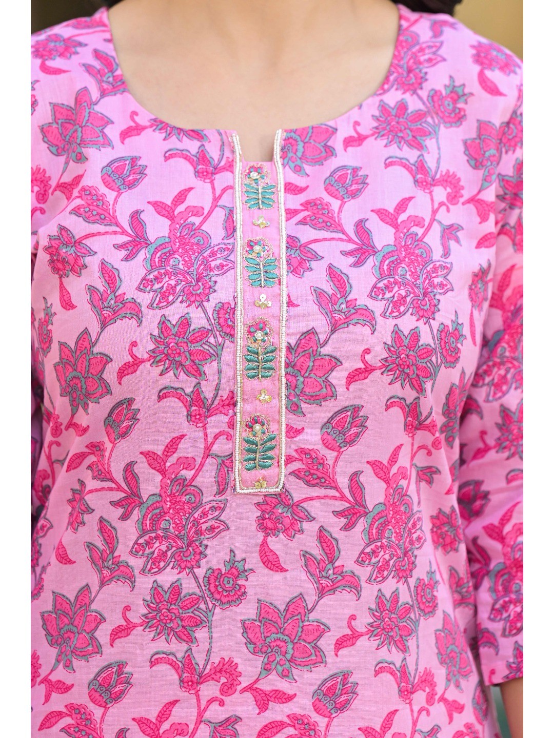 Blush Pink Floral Printed Pure Cotton Straight Salwar Suit - Image 8