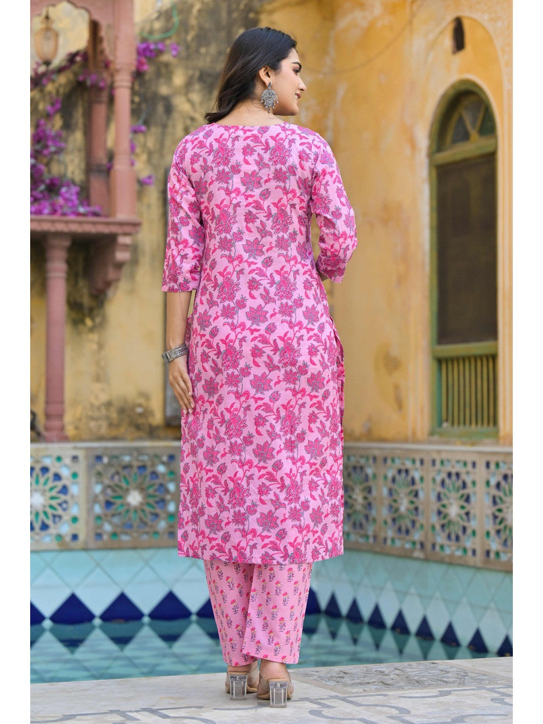 Blush Pink Floral Printed Pure Cotton Straight Salwar Suit - Image 6