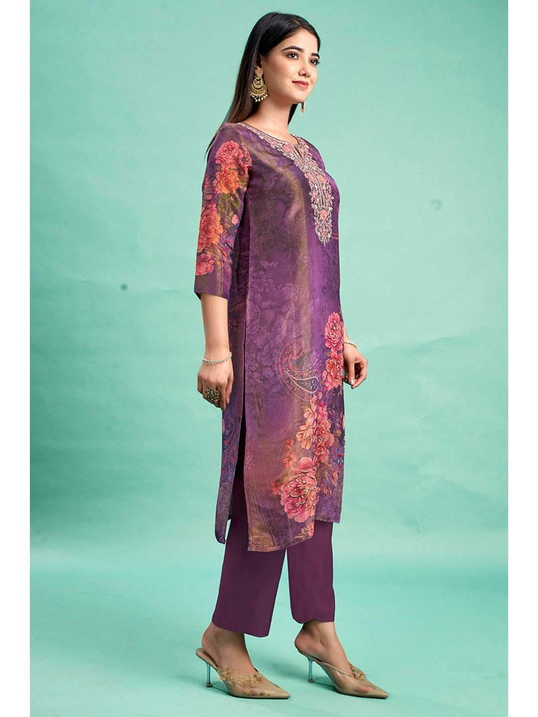 Purple Bandhani Printed With Embroidery Work Pure Viscose Salwar Suit - Image 7