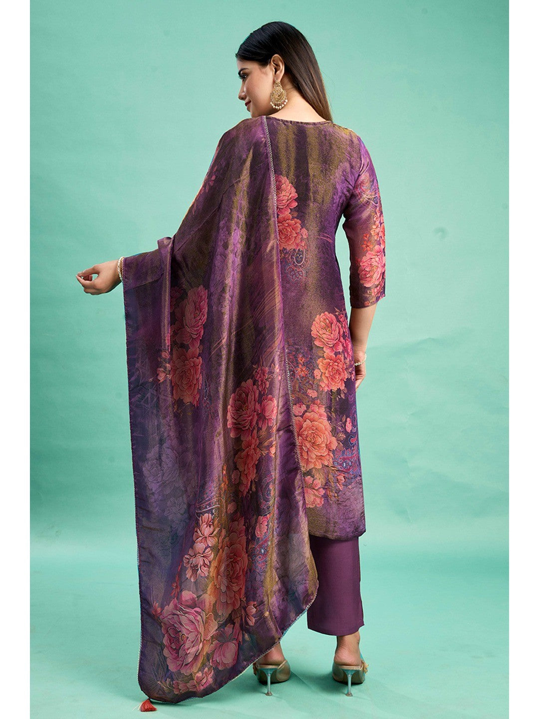Purple Bandhani Printed With Embroidery Work Pure Viscose Salwar Suit - Image 2