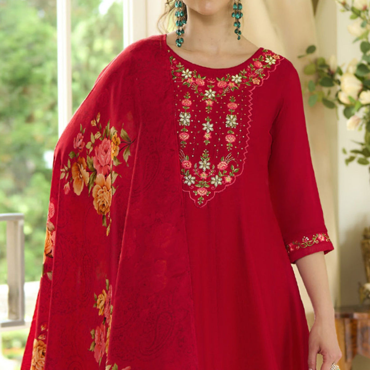 Pink Embroidered Vichitra Silk Anarkali Salwar Suit - Image 6