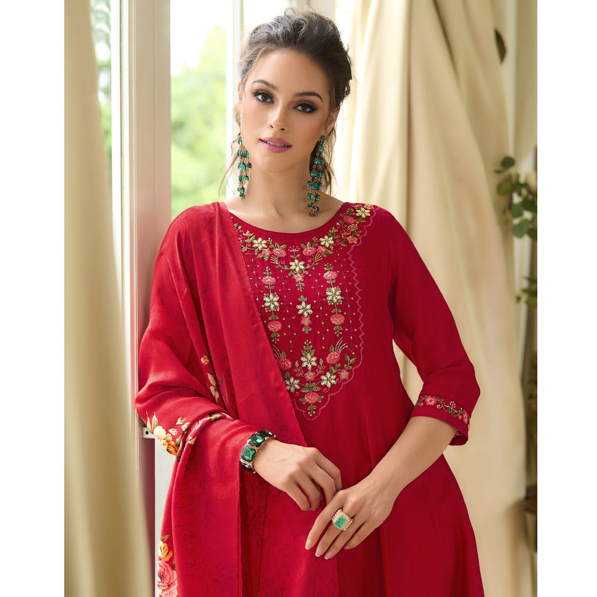 Pink Embroidered Vichitra Silk Anarkali Salwar Suit - Image 3