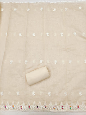 Cream Chanderi Silk Dress Material with Embroidery and Intricate Thread Detailing - Image 2