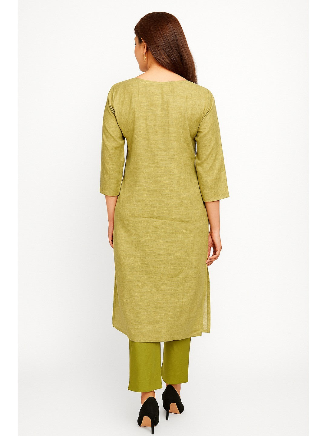 Light Green Floral Embroidered Shimmer Straight Salwar Suit - Image 4