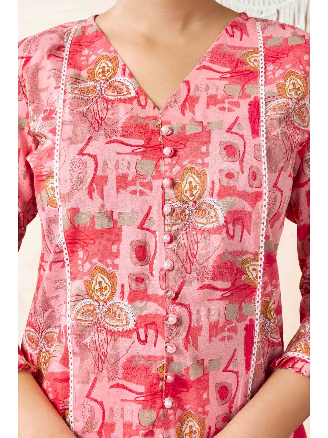 Peach Floral Printed Pure Cotton Co-ord Set - Image 5
