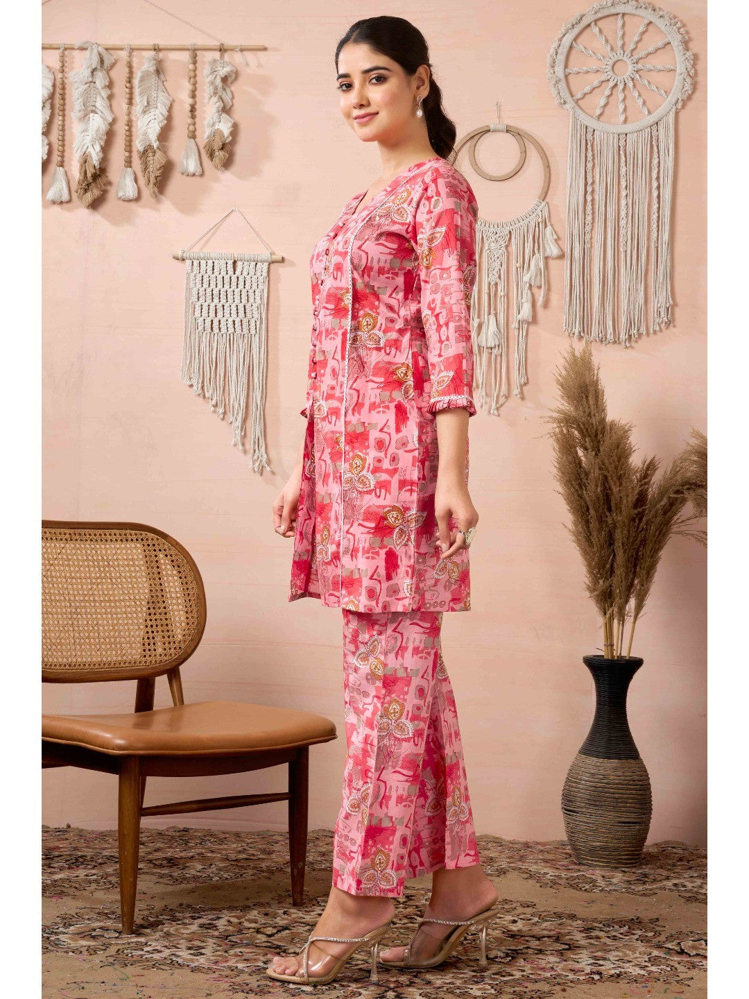 Peach Floral Printed Pure Cotton Co-ord Set - Image 2
