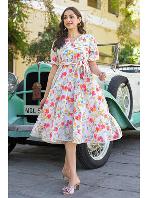 Pink Floral Printed Pure Cotton Maxi Dress - Image 1