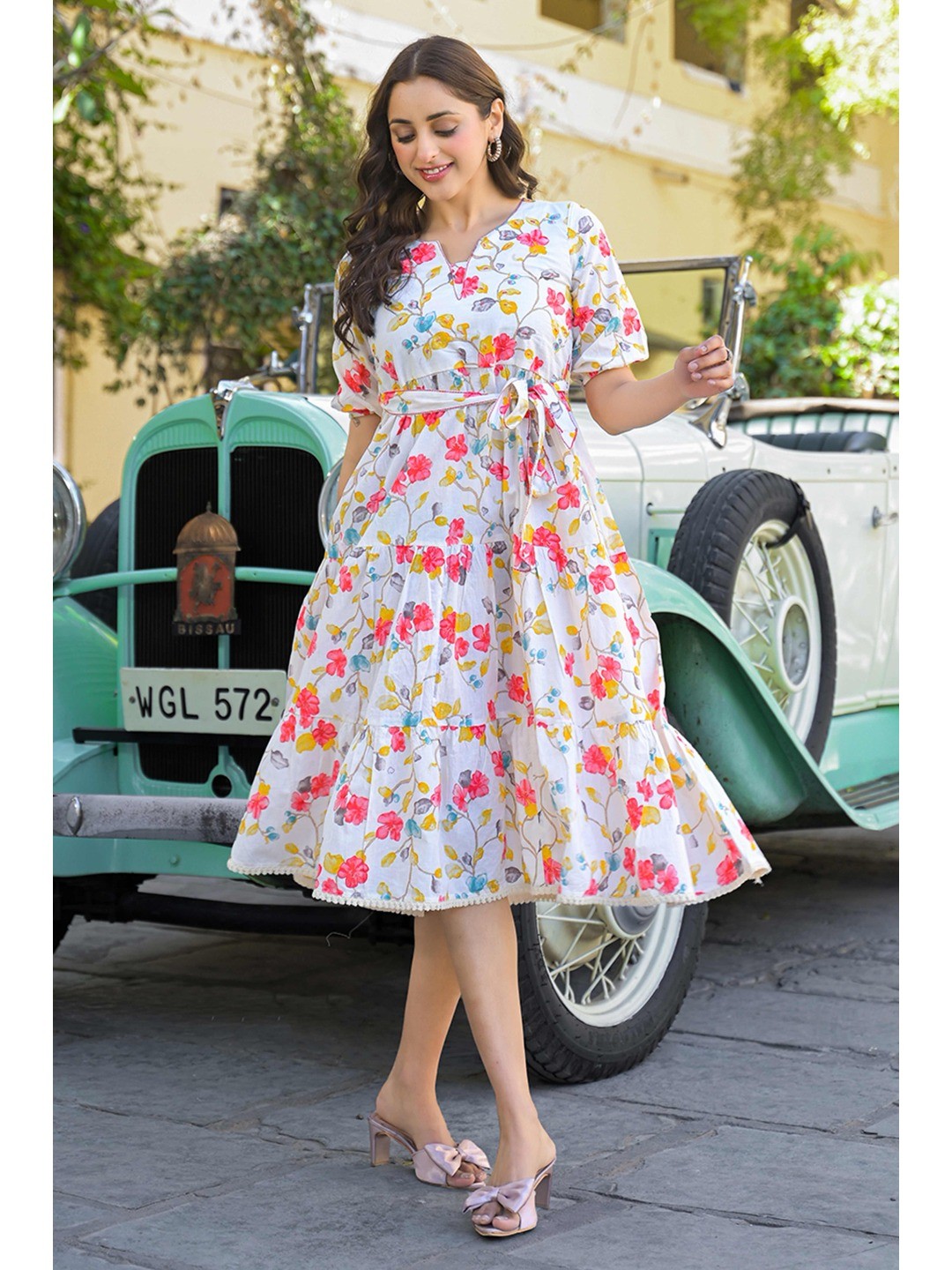 Pink Floral Printed Pure Cotton Maxi Dress - Image 3