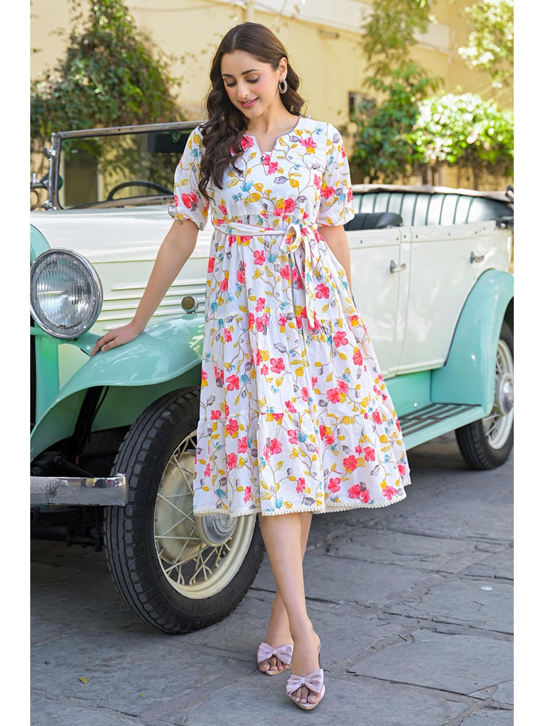 Pink Floral Printed Pure Cotton Maxi Dress - Image 4