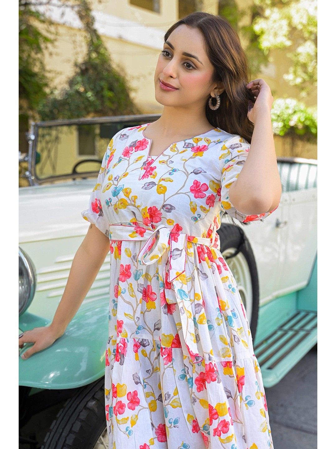 Pink Floral Printed Pure Cotton Maxi Dress - Image 2