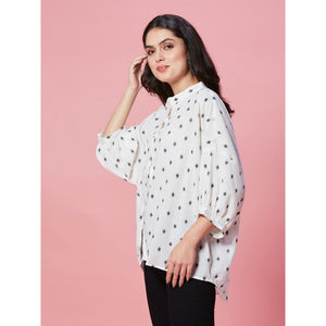 White Jacquard Butti Woven Pure Cotton Kimono Top - Image 2