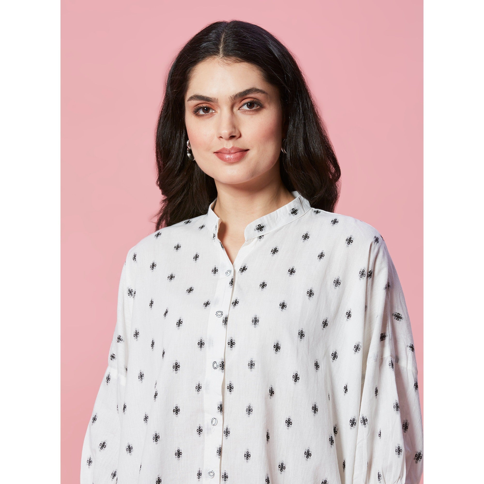 White Jacquard Butti Woven Pure Cotton Kimono Top - Image 4