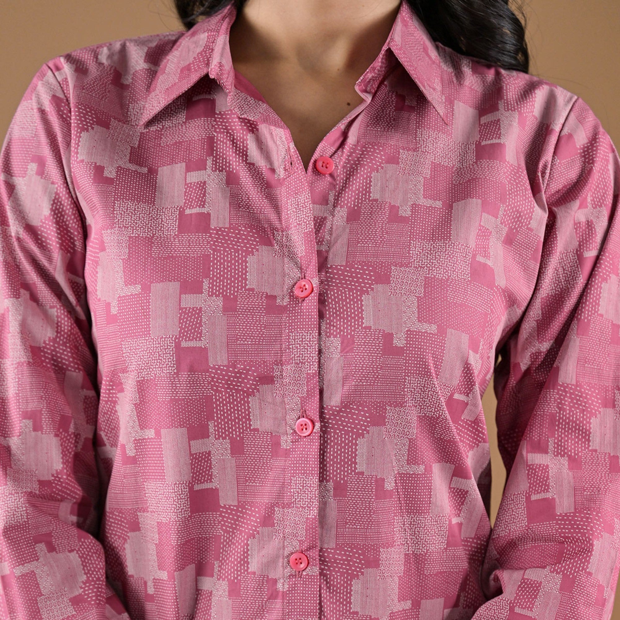 Pink Printed Cotton Blend Top - Image 2