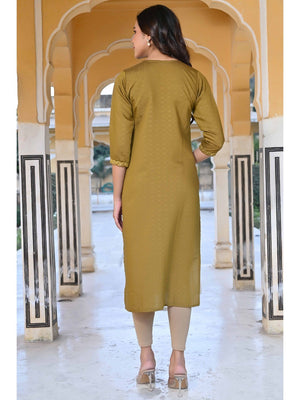 Olive Floral Embroidered Rayon Straight Kurti - Image 1