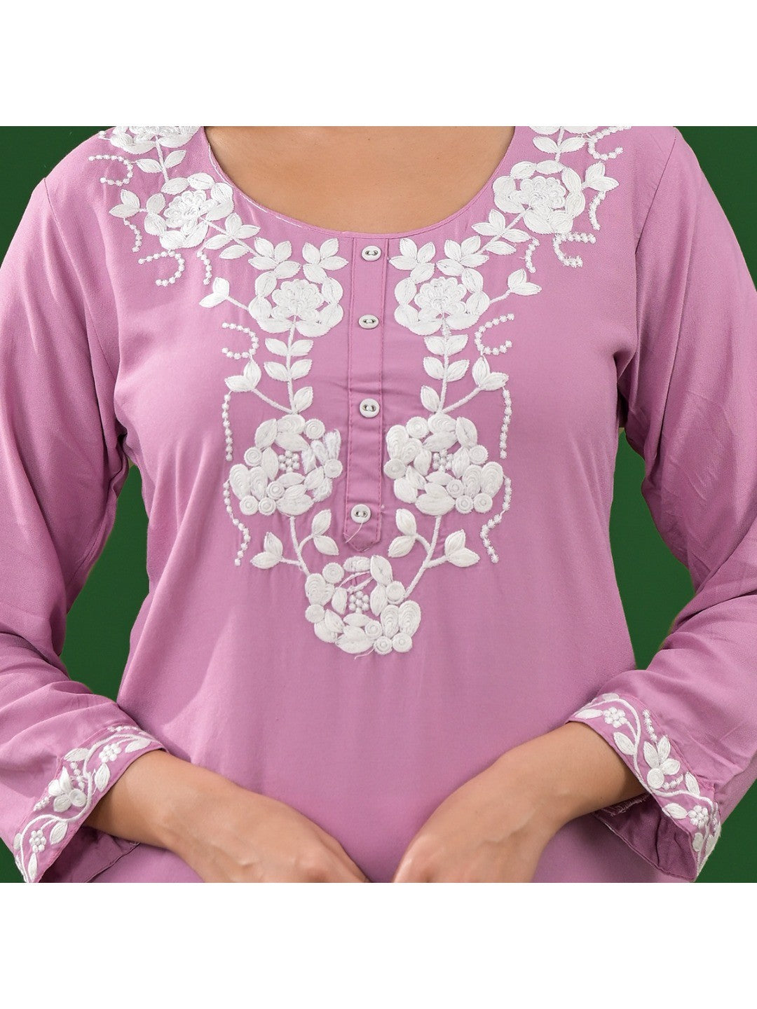 Pink Embroidered Rayon Straight Kurti - Image 2