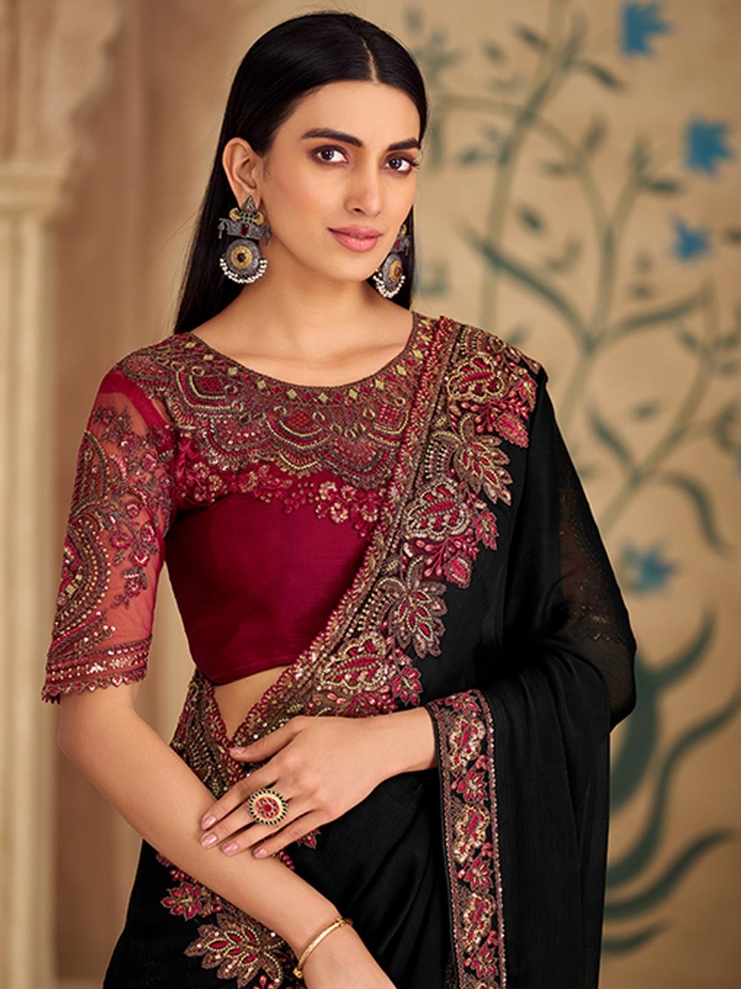 Party Perfect Black Georgette Saree with Shimmering Sequin and Thread Embroidery - Image 4