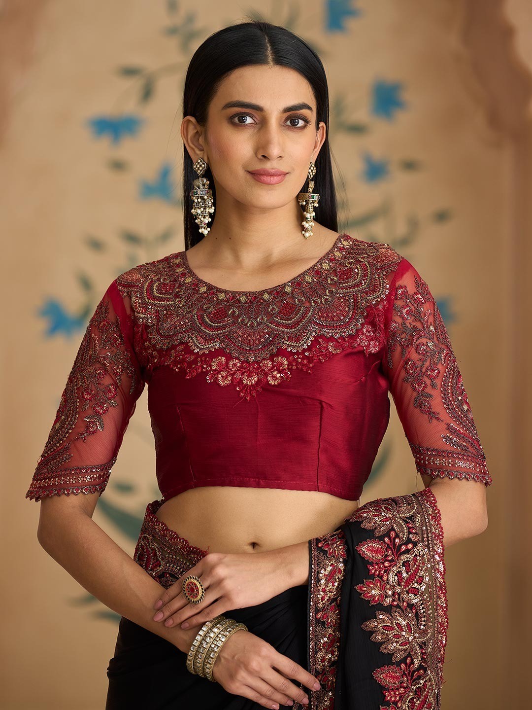 Party Perfect Black Georgette Saree with Shimmering Sequin and Thread Embroidery - Image 3