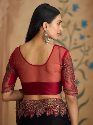 Party Perfect Black Georgette Saree with Shimmering Sequin and Thread Embroidery - Image 2