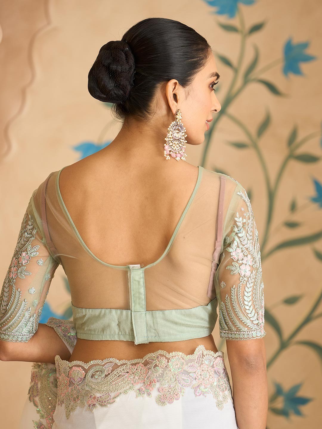 Party Perfect White Chiffon Saree with Shimmering Sequin and Thread Embroidery - Image 3