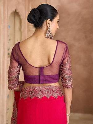 Party Perfect Crimson Red Georgette Saree with Shimmering Sequin and Thread Embroidery - Image 2