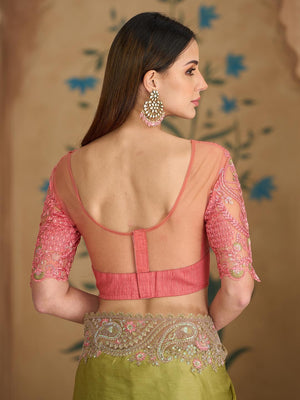 Party Perfect Pista Green Georgette Saree with Shimmering Sequin and Thread Embroidery - Image 2