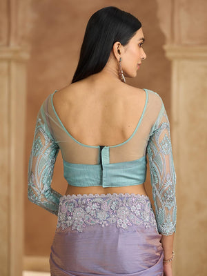 Party Perfect Lavender Chiffon Saree with Shimmering Sequin and Thread Embroidery - Image 2