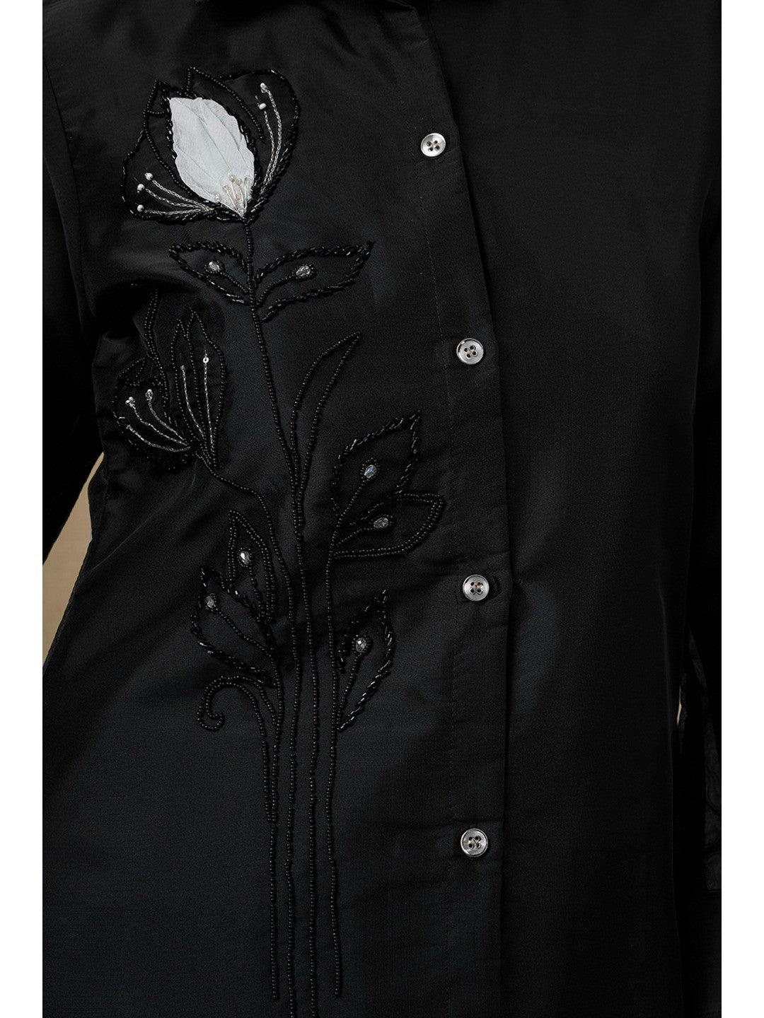Black Stone Work Organza Straight Co-Ord Set - Image 5