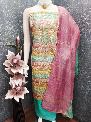 Multicolor Silk Blend Dress Material with Embroidery and Refined Thread Work - Image 2