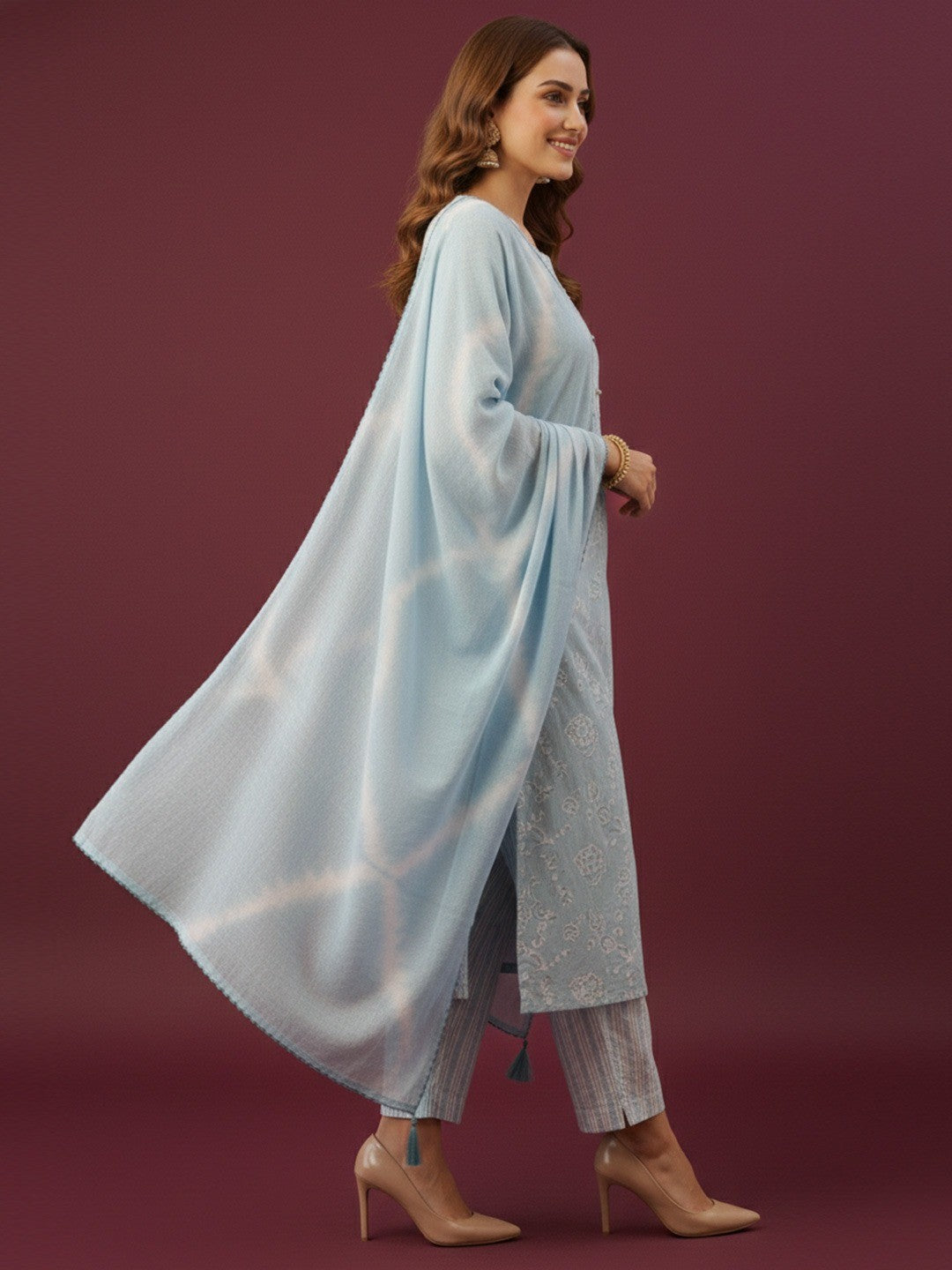 Powder Blue Floral Printed Pure Cotton Straight Salwar Suit for Elegant Day Wear - Image 4