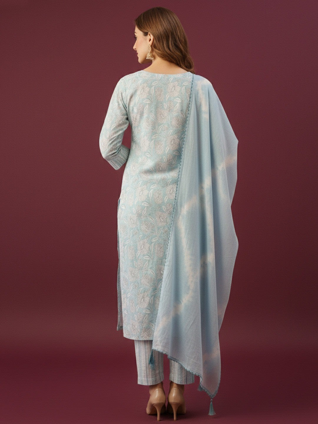 Powder Blue Floral Printed Pure Cotton Straight Salwar Suit for Elegant Day Wear - Image 3