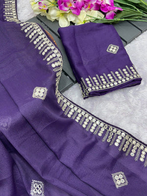 Charming Purple Georgette Saree With Delicate Sequins Embroidery & A Beautiful Border - Image 2